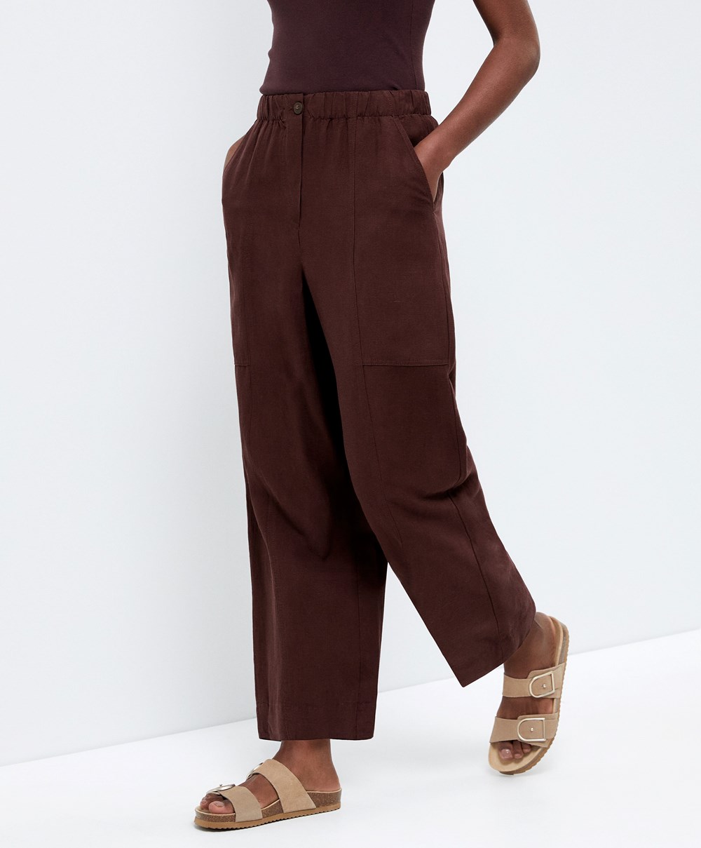 Oysho Linen Barrel Trousers Sjokolade | WAYF42398