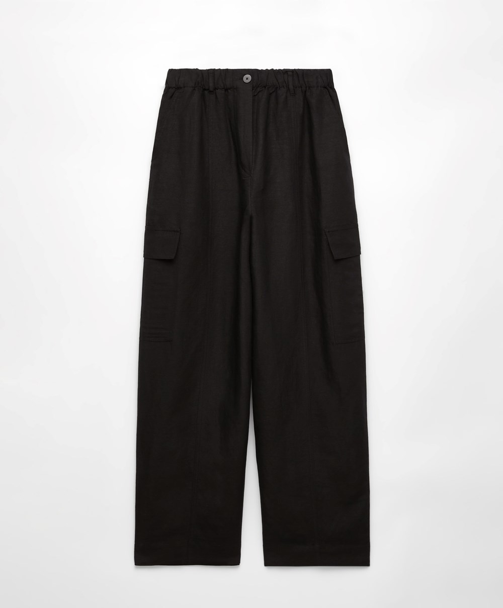 Oysho Linen Cargo Trousers Svarte | RSQE39721