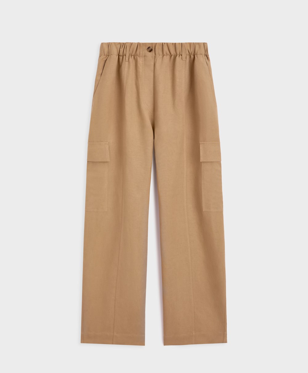 Oysho Linen Cargo Trousers Tan | UGIH18923