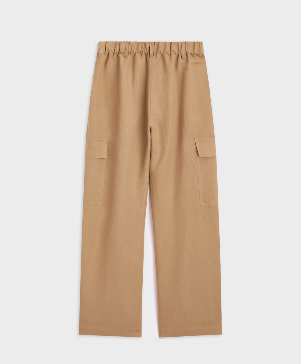 Oysho Linen Cargo Trousers Tan | UGIH18923