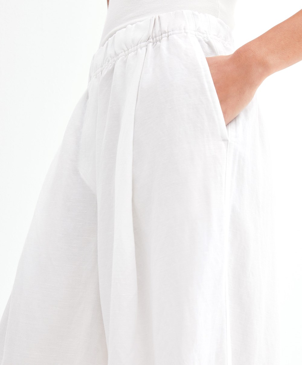 Oysho Linen Crop Trousers Hvite | XQIJ09734