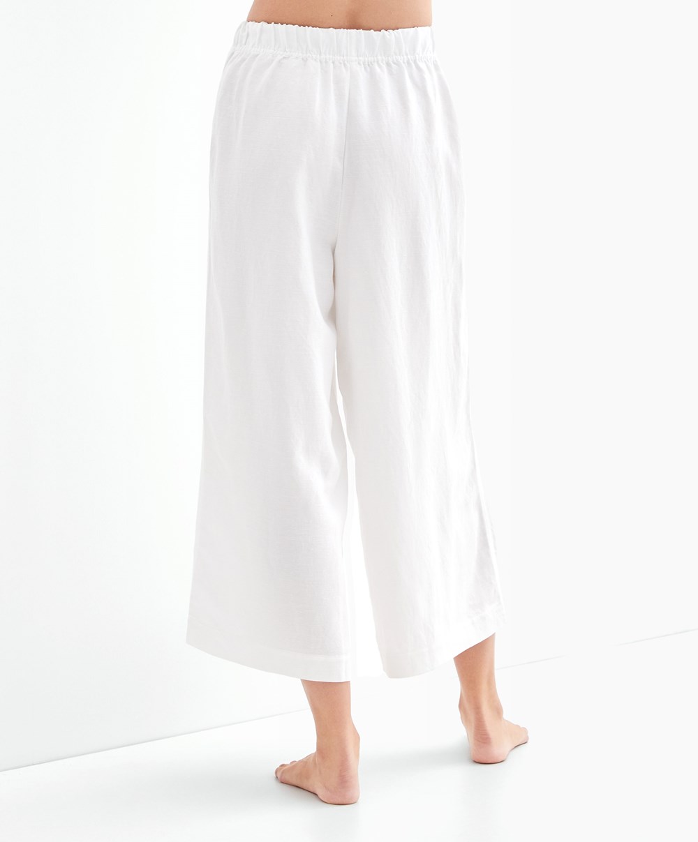 Oysho Linen Crop Trousers Hvite | XQIJ09734