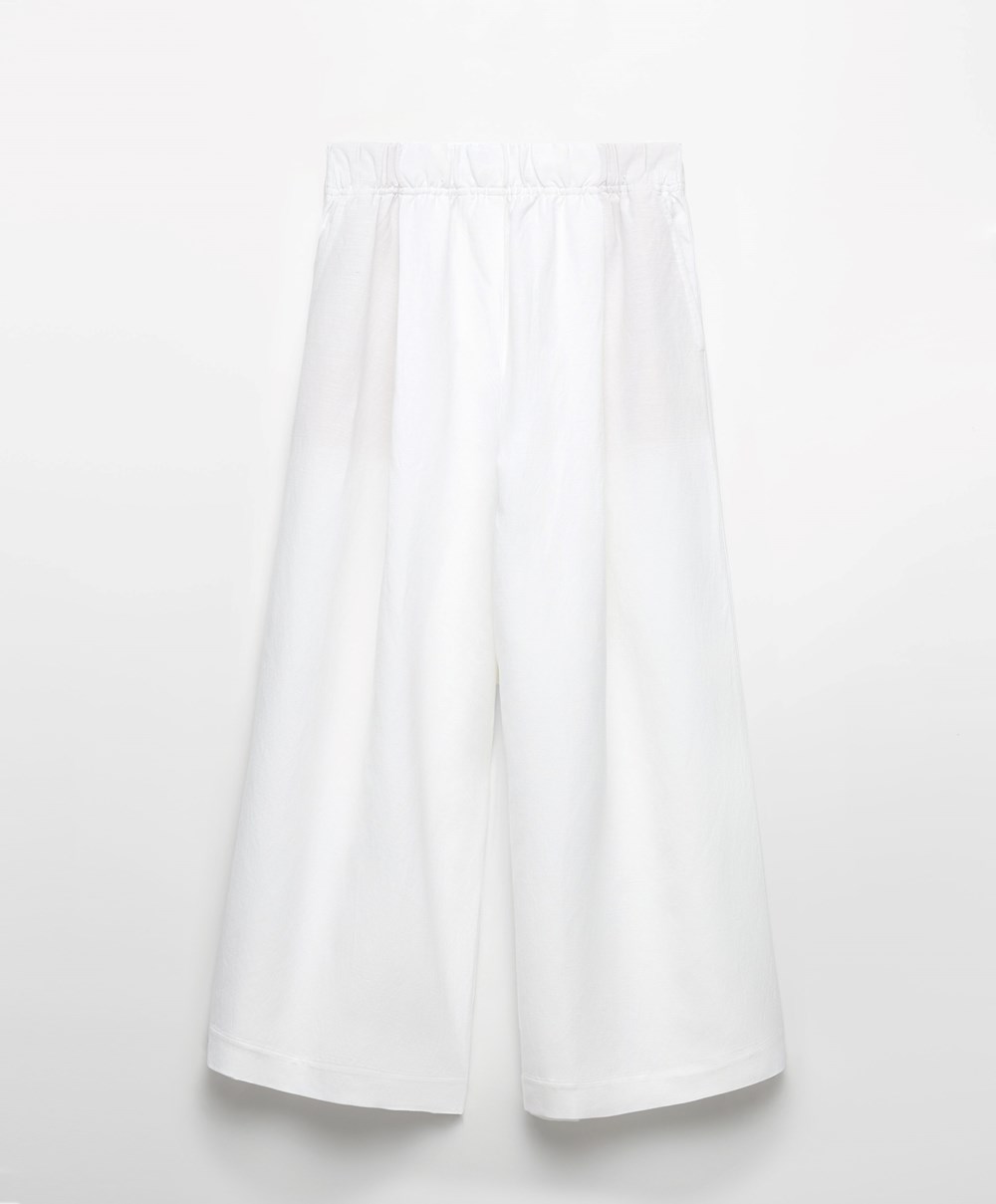 Oysho Linen Crop Trousers Hvite | XQIJ09734