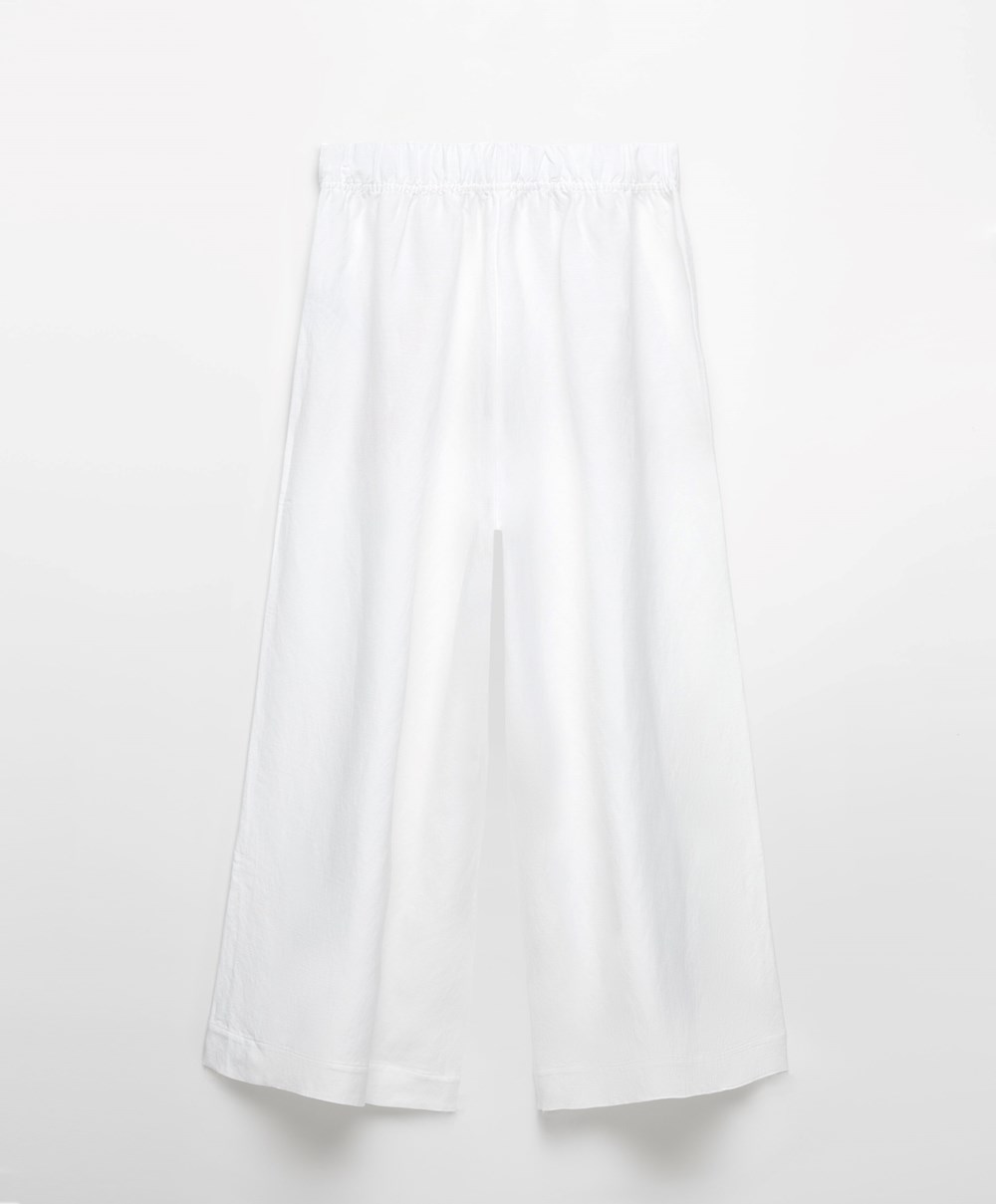 Oysho Linen Crop Trousers Hvite | XQIJ09734