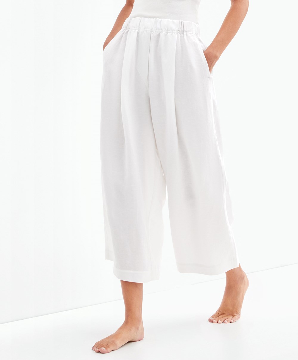 Oysho Linen Crop Trousers Hvite | XQIJ09734