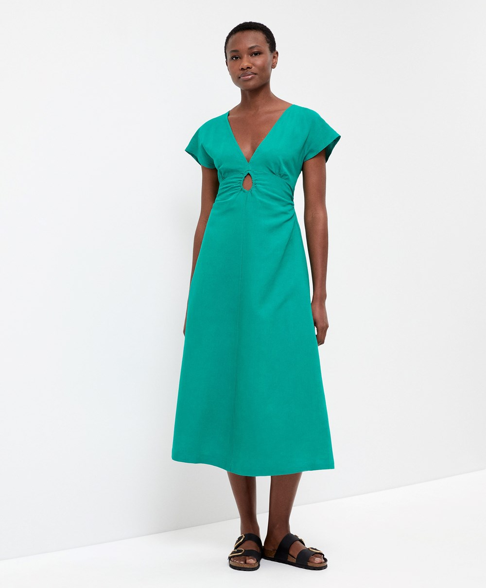 Oysho Linen Midi Kjoler Turkis Grønn | LDGY07546