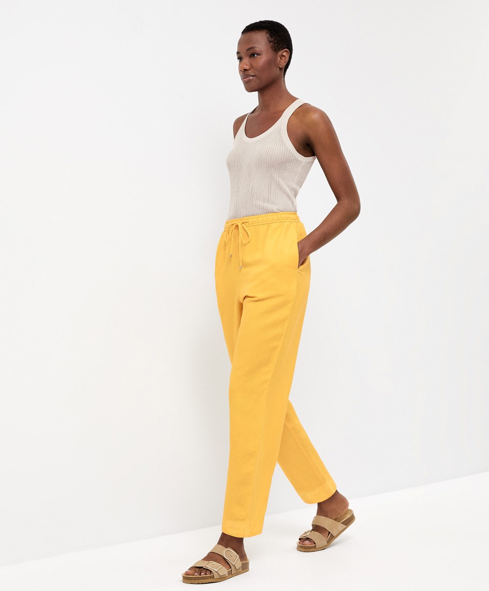 Oysho Linen Relaxed Fit Trousers Mid-yellow | ORDV97108