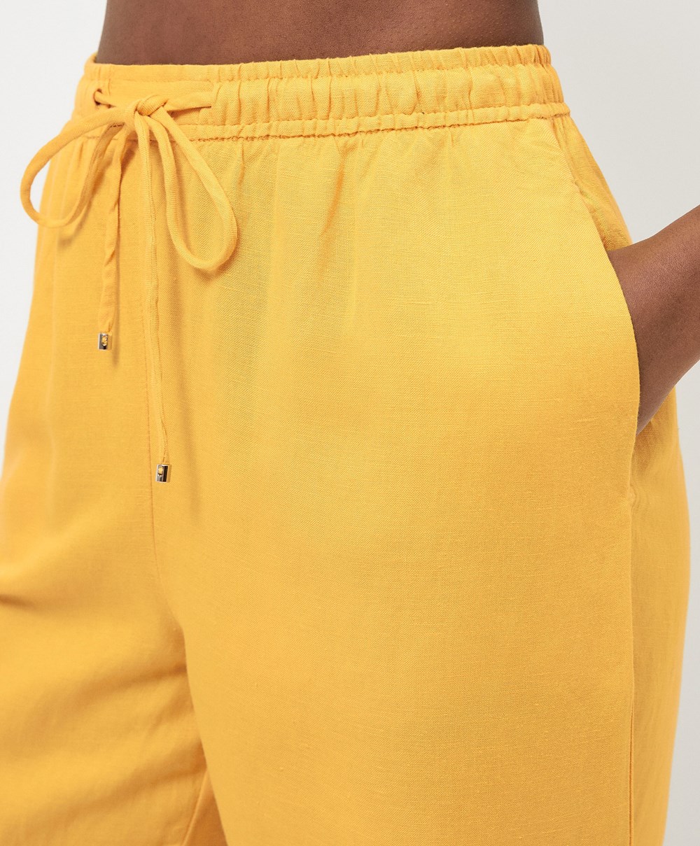 Oysho Linen Relaxed Fit Trousers Mid-yellow | ORDV97108