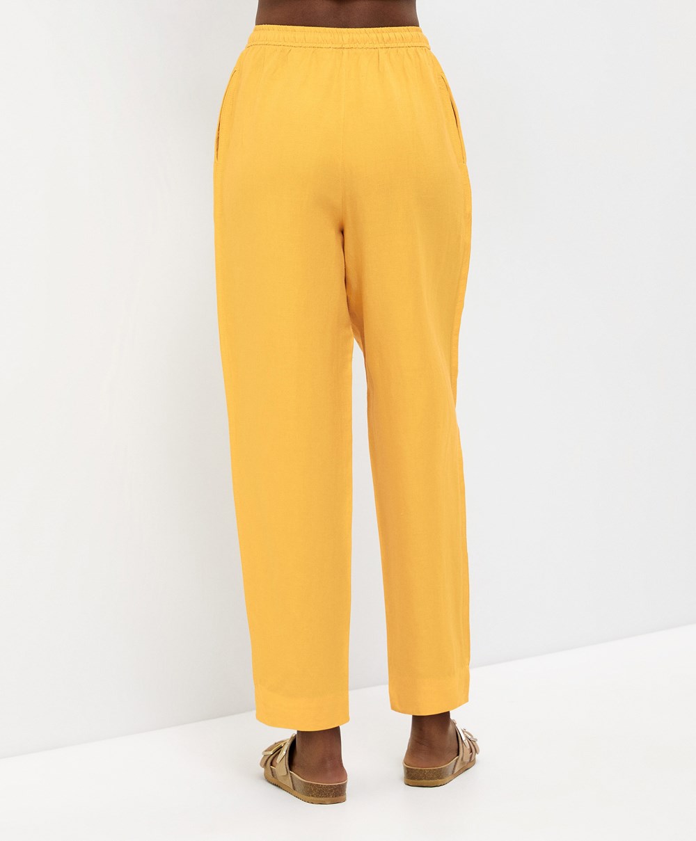 Oysho Linen Relaxed Fit Trousers Mid-yellow | ORDV97108