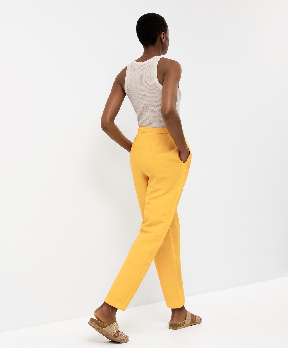 Oysho Linen Relaxed Fit Trousers Mid-yellow | ORDV97108