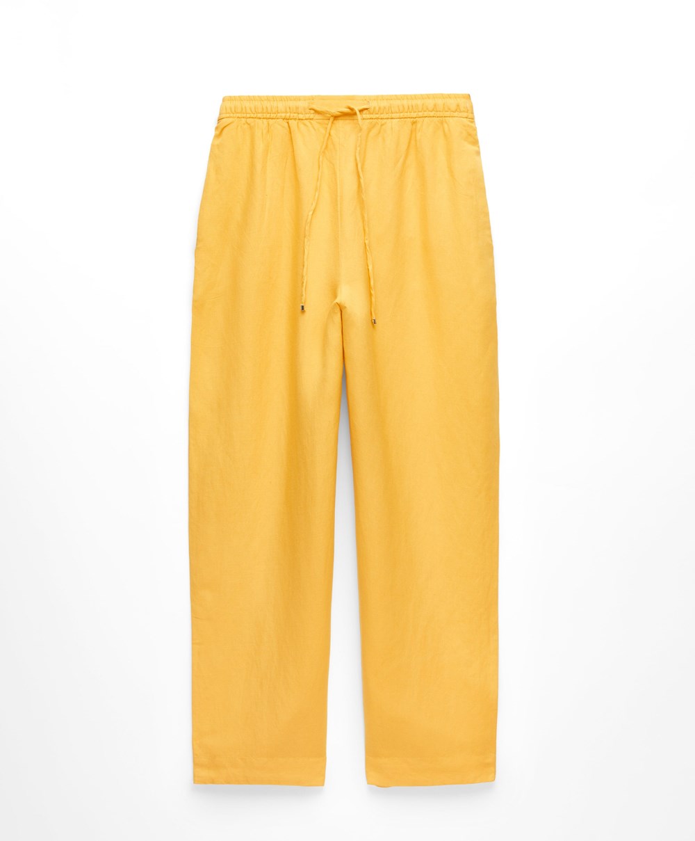 Oysho Linen Relaxed Fit Trousers Mid-yellow | ORDV97108