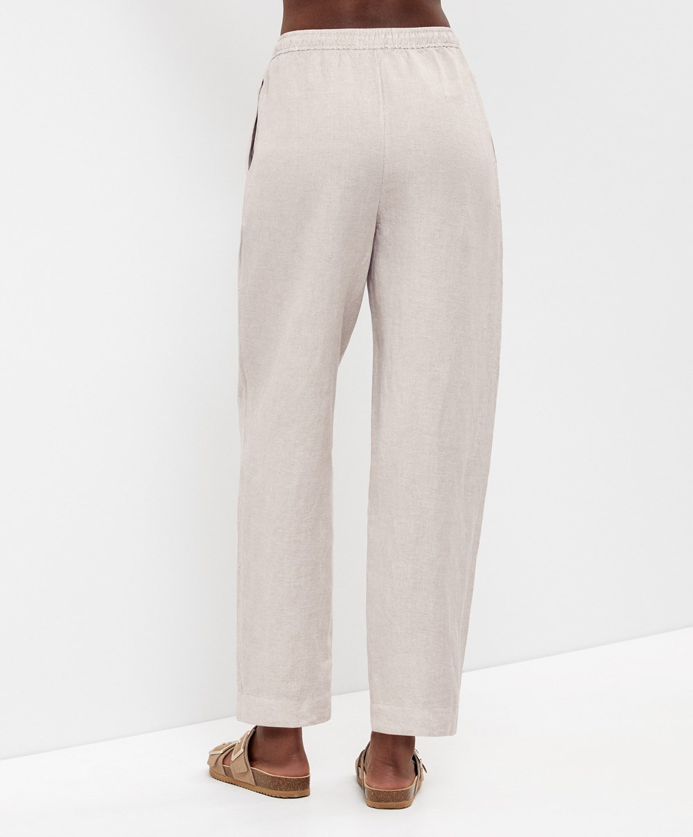 Oysho Linen Relaxed Fit Trousers Sand Melange | UTEO76302