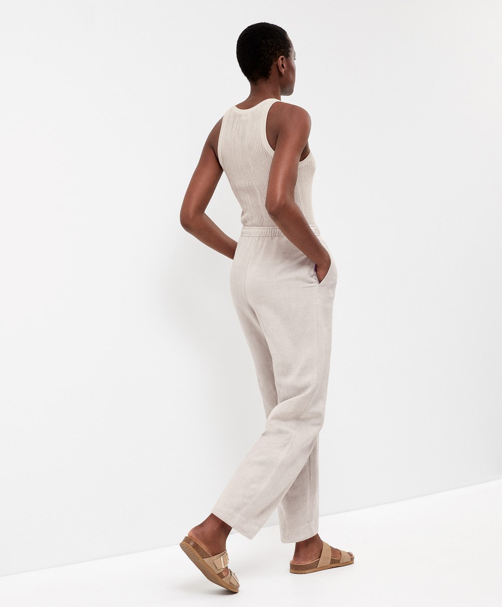 Oysho Linen Relaxed Fit Trousers Sand Melange | UTEO76302