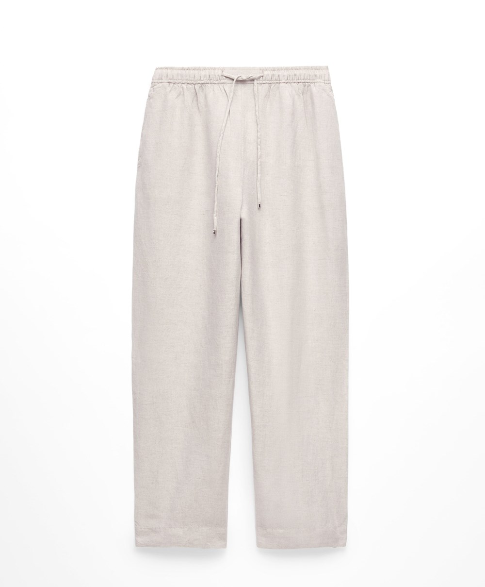 Oysho Linen Relaxed Fit Trousers Sand Melange | UTEO76302