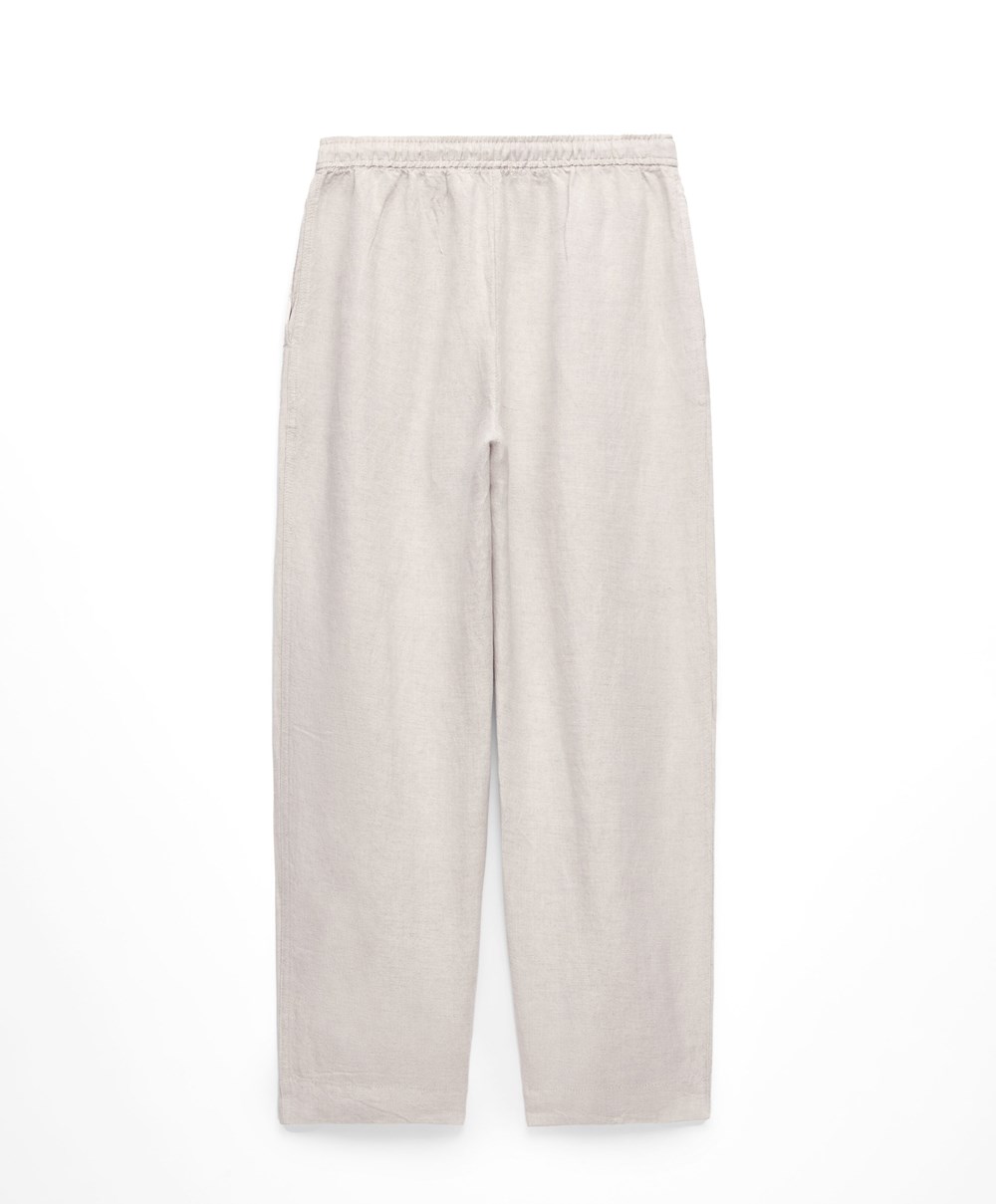 Oysho Linen Relaxed Fit Trousers Sand Melange | UTEO76302