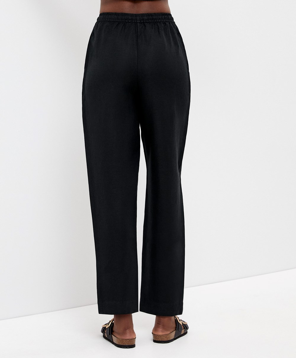 Oysho Linen Relaxed Fit Trousers Svarte | WKUC64352