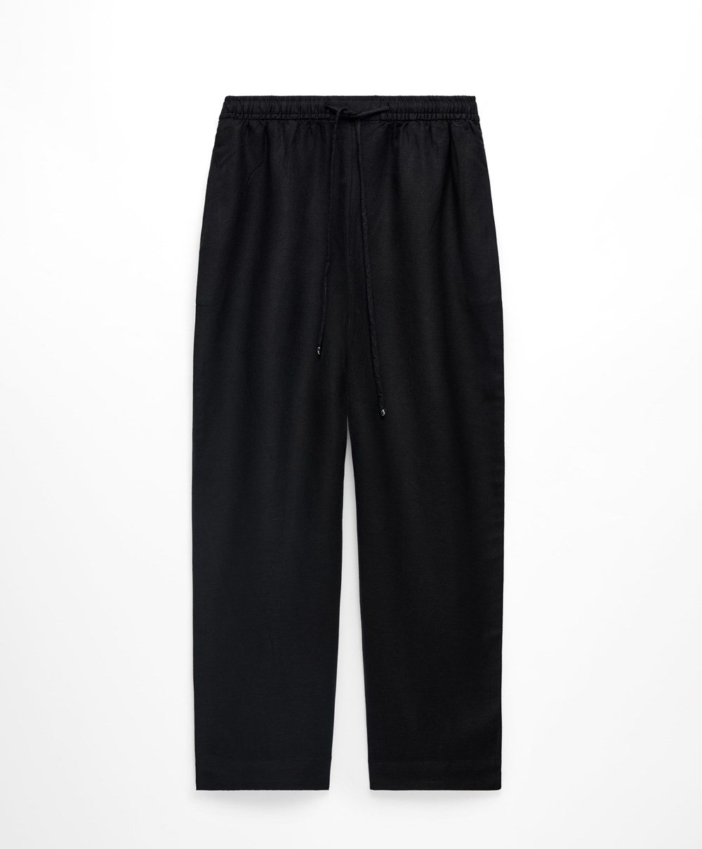 Oysho Linen Relaxed Fit Trousers Svarte | WKUC64352