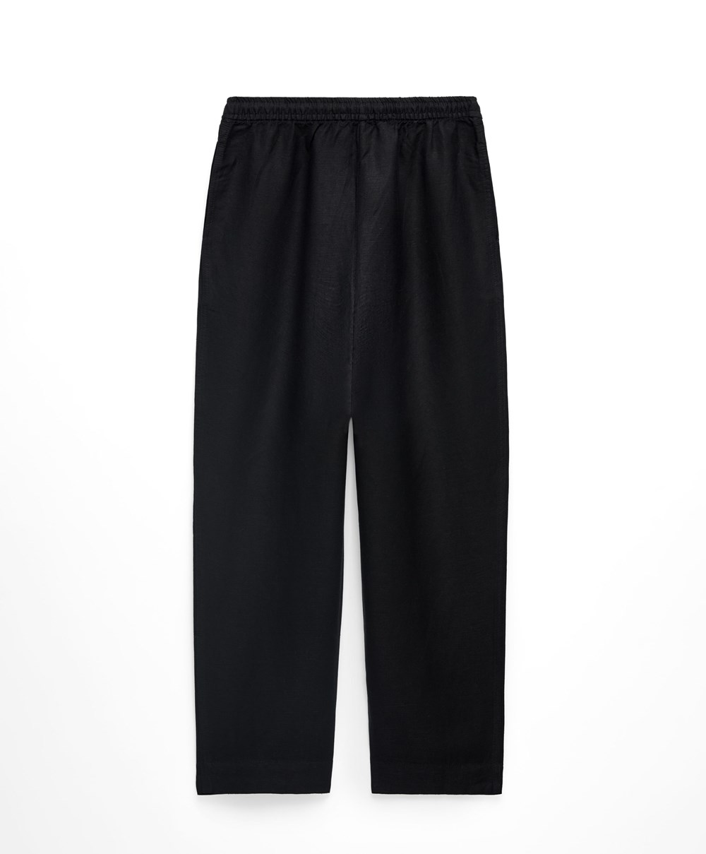 Oysho Linen Relaxed Fit Trousers Svarte | WKUC64352