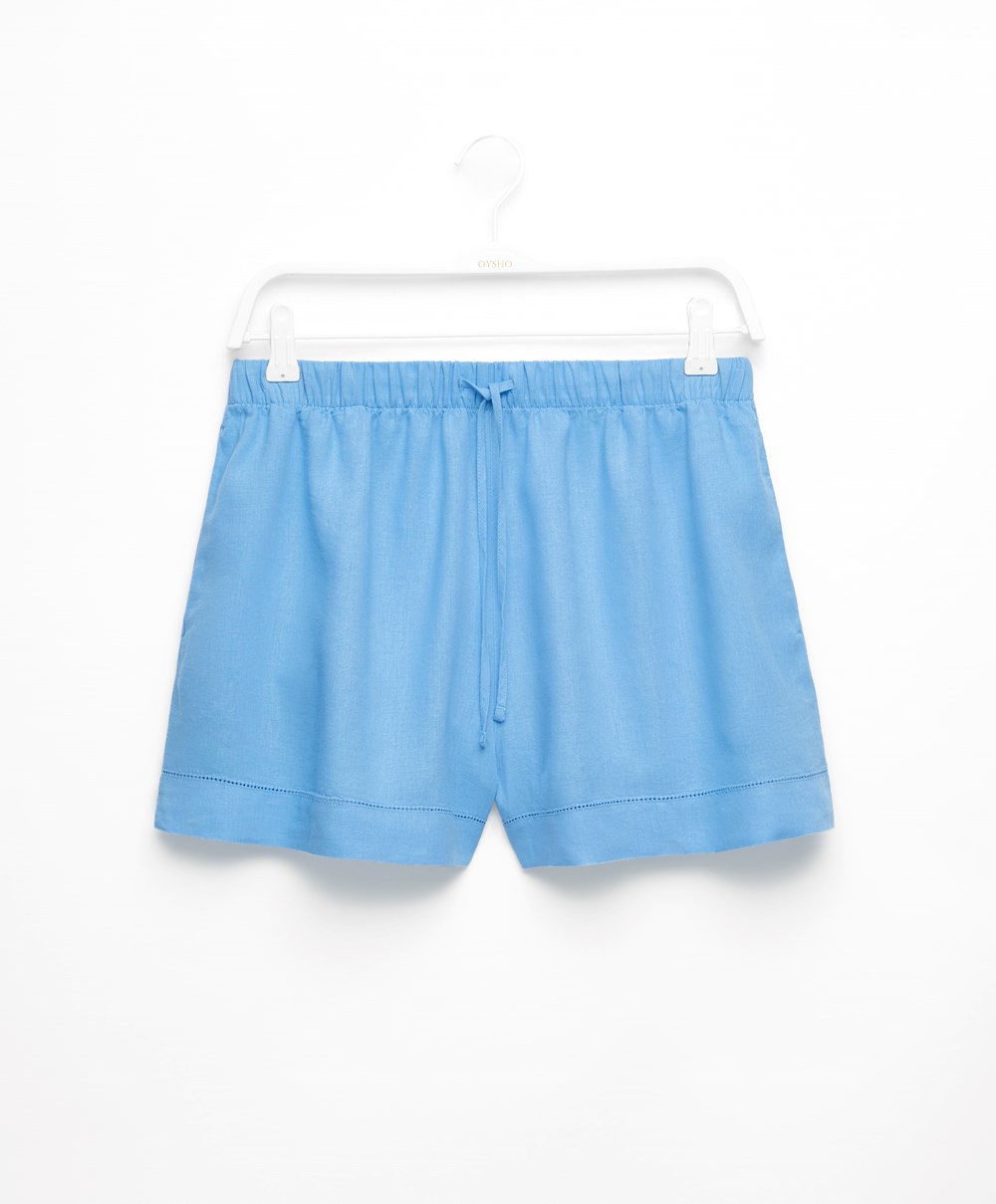 Oysho Linen Shorts Blå | CFAQ23614