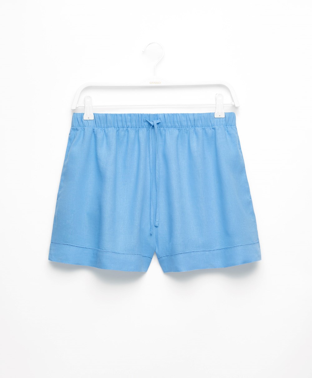 Oysho Linen Shorts Blå | DHJS14309