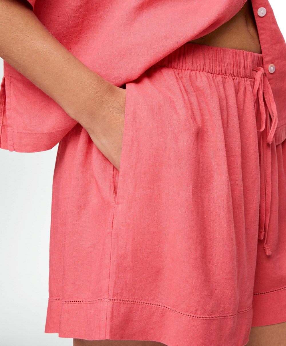 Oysho Linen Shorts Korall Rosa | IJLY02136