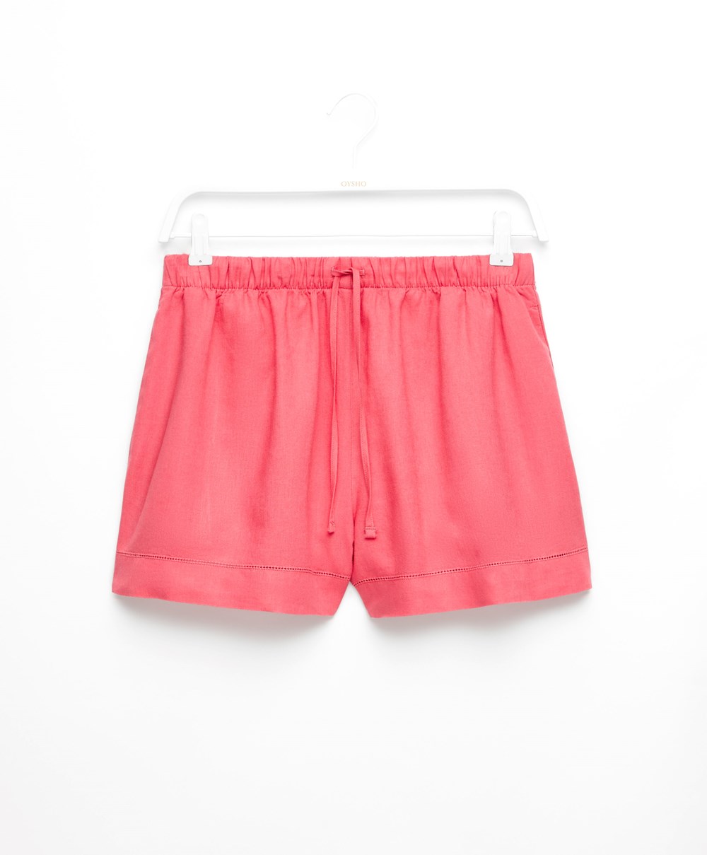 Oysho Linen Shorts Korall Rosa | IJLY02136