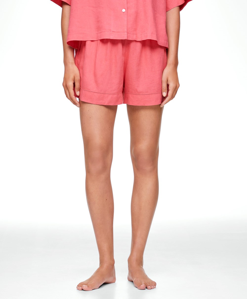 Oysho Linen Shorts Korall Rosa | IJLY02136