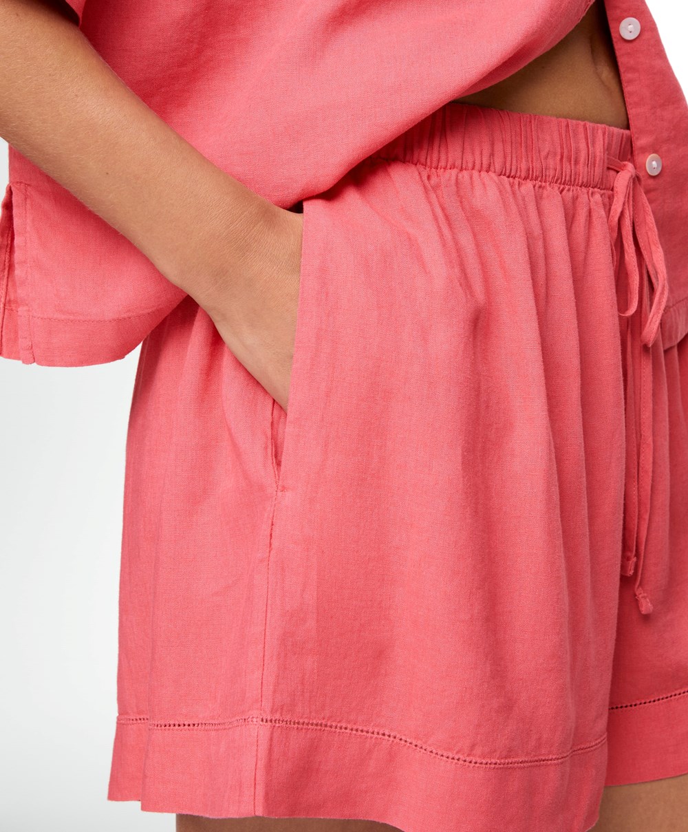 Oysho Linen Shorts Korall Rosa | LOJH19726