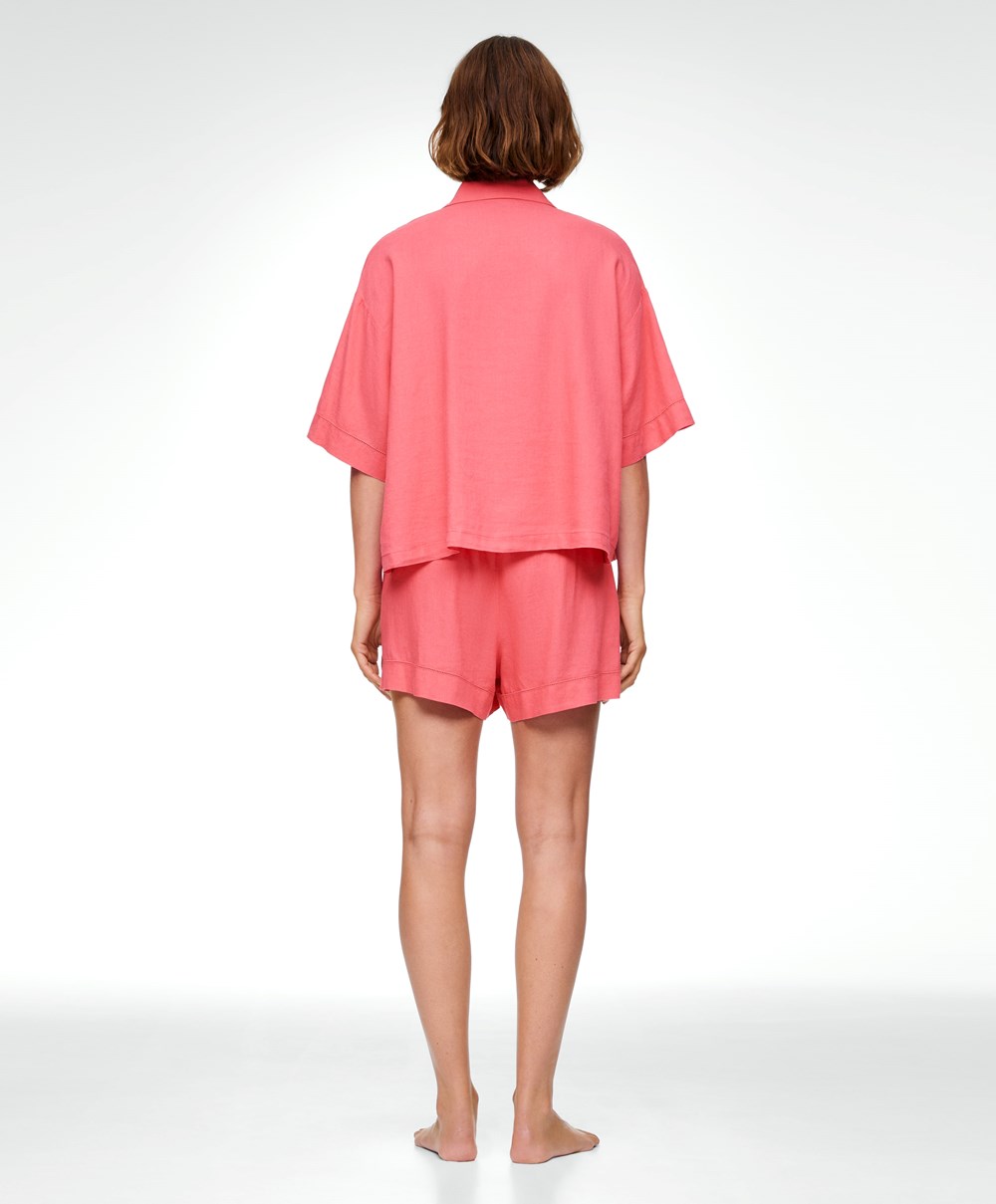 Oysho Linen Shorts Korall Rosa | LOJH19726