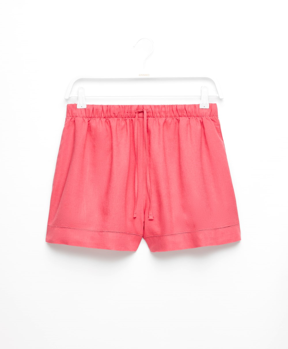 Oysho Linen Shorts Korall Rosa | LOJH19726