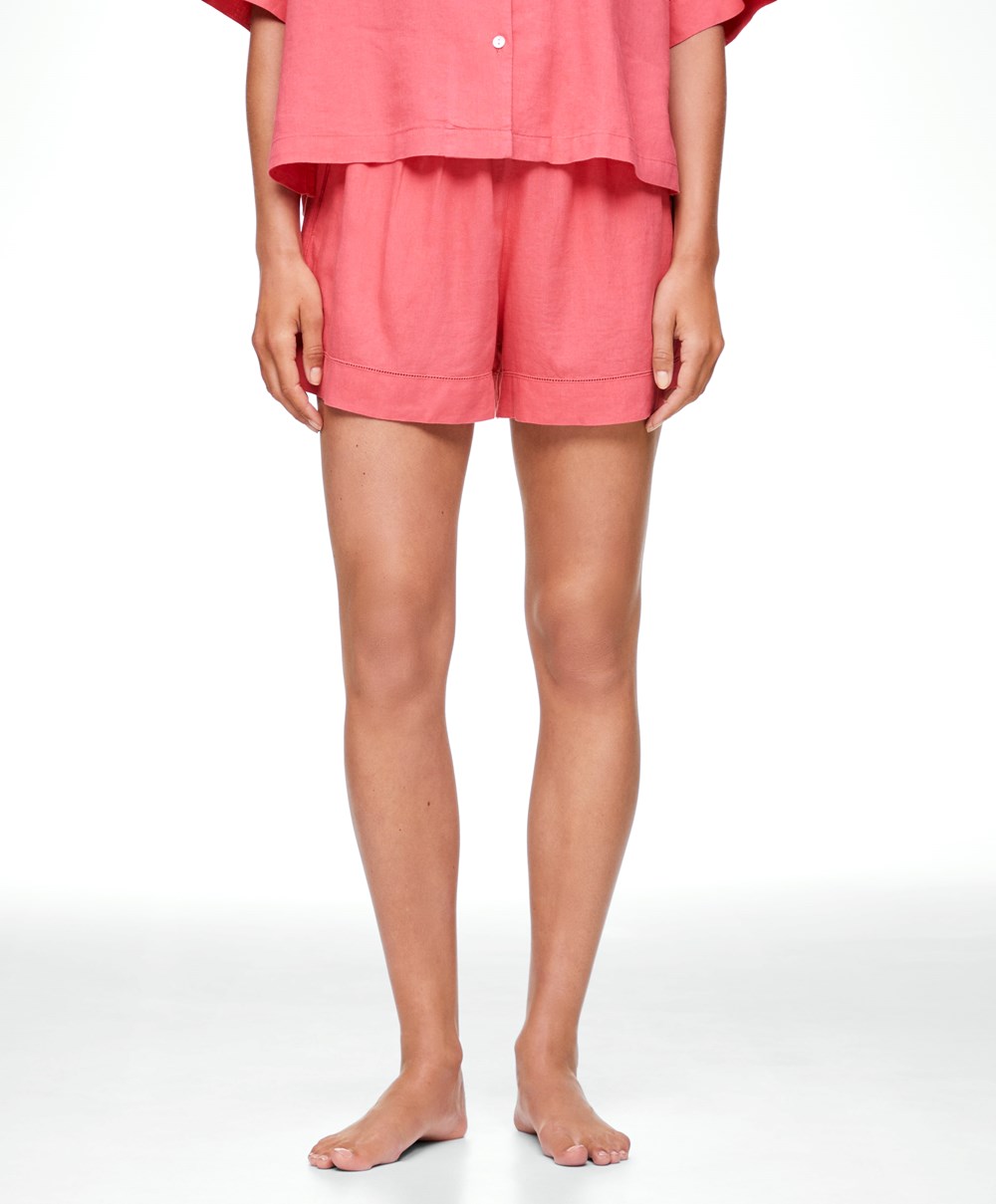 Oysho Linen Shorts Korall Rosa | LOJH19726