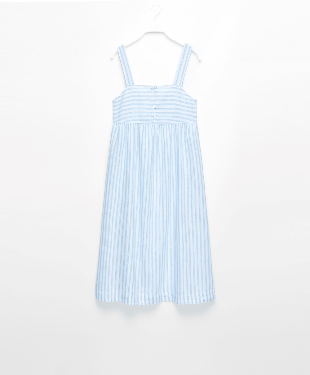 Oysho Linen Strappy Midi Nightdress Pale Ecru | OTYU69427