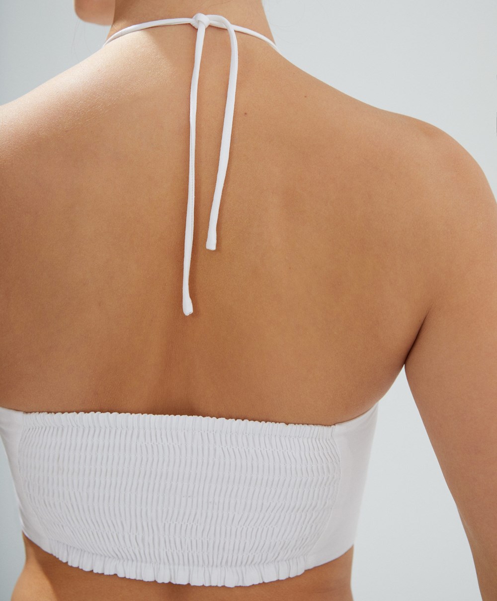 Oysho Linen Strappy Top With Stone Details Hvite | TKCA12580