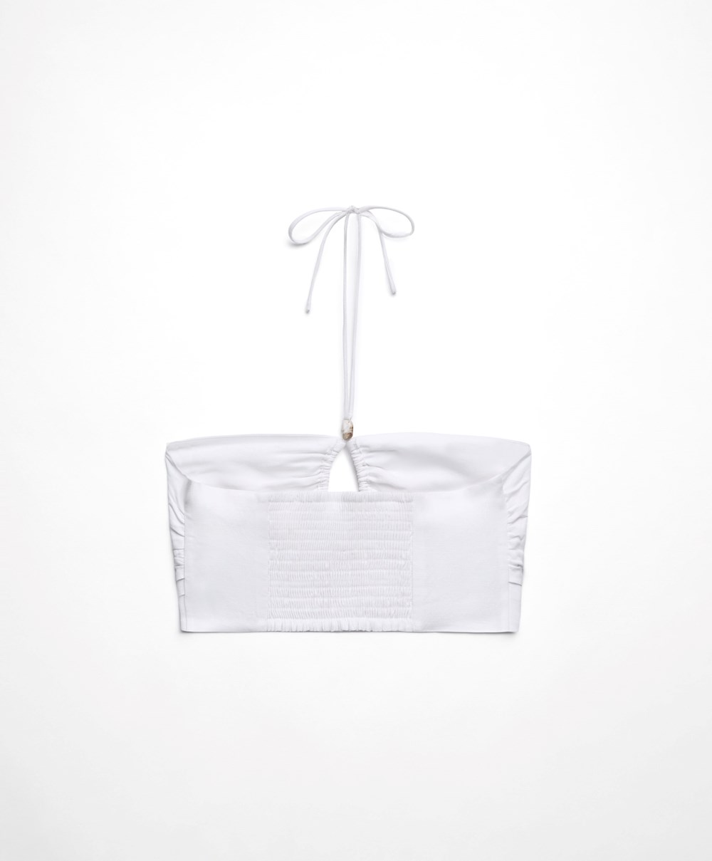 Oysho Linen Strappy Top With Stone Details Hvite | TKCA12580