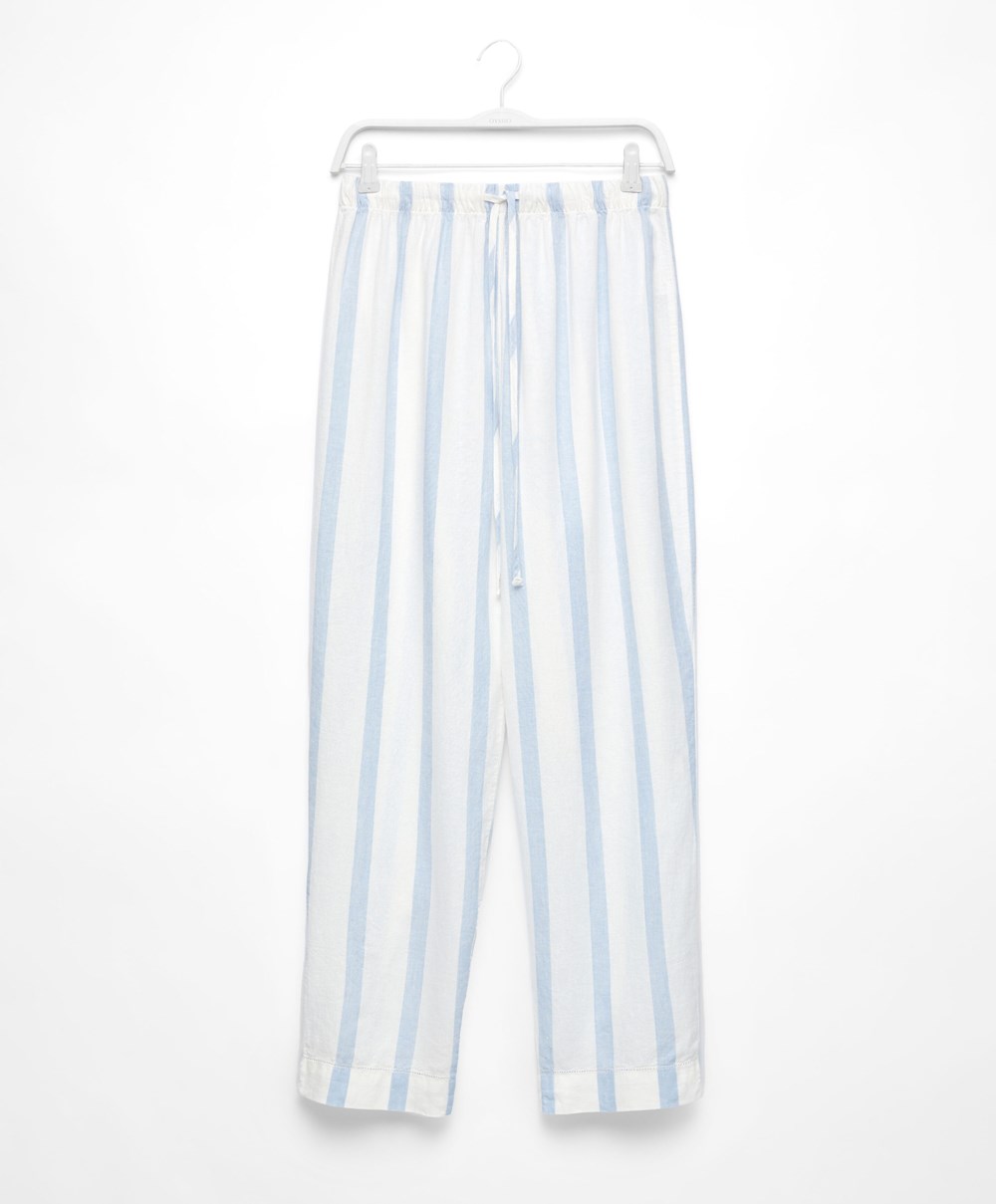 Oysho Linen Stripe Trousers Pale Ecru | PZLT73210