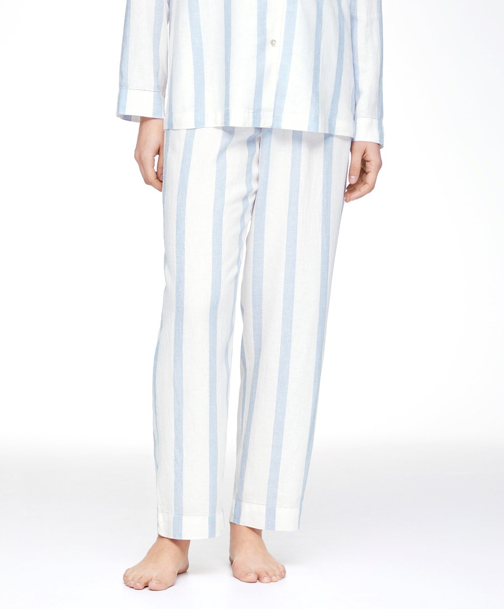 Oysho Linen Stripe Trousers Pale Ecru | PZLT73210