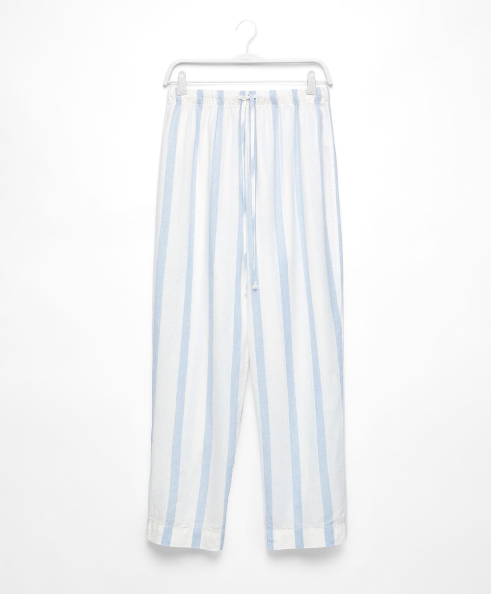 Oysho Linen Stripe Trousers Pale Ecru | YTSU42196