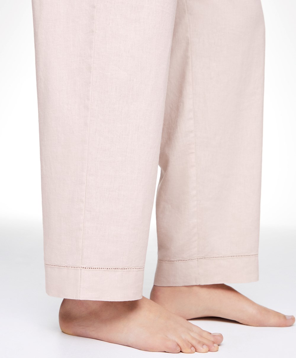 Oysho Linen Trousers Beige | EFBM79340