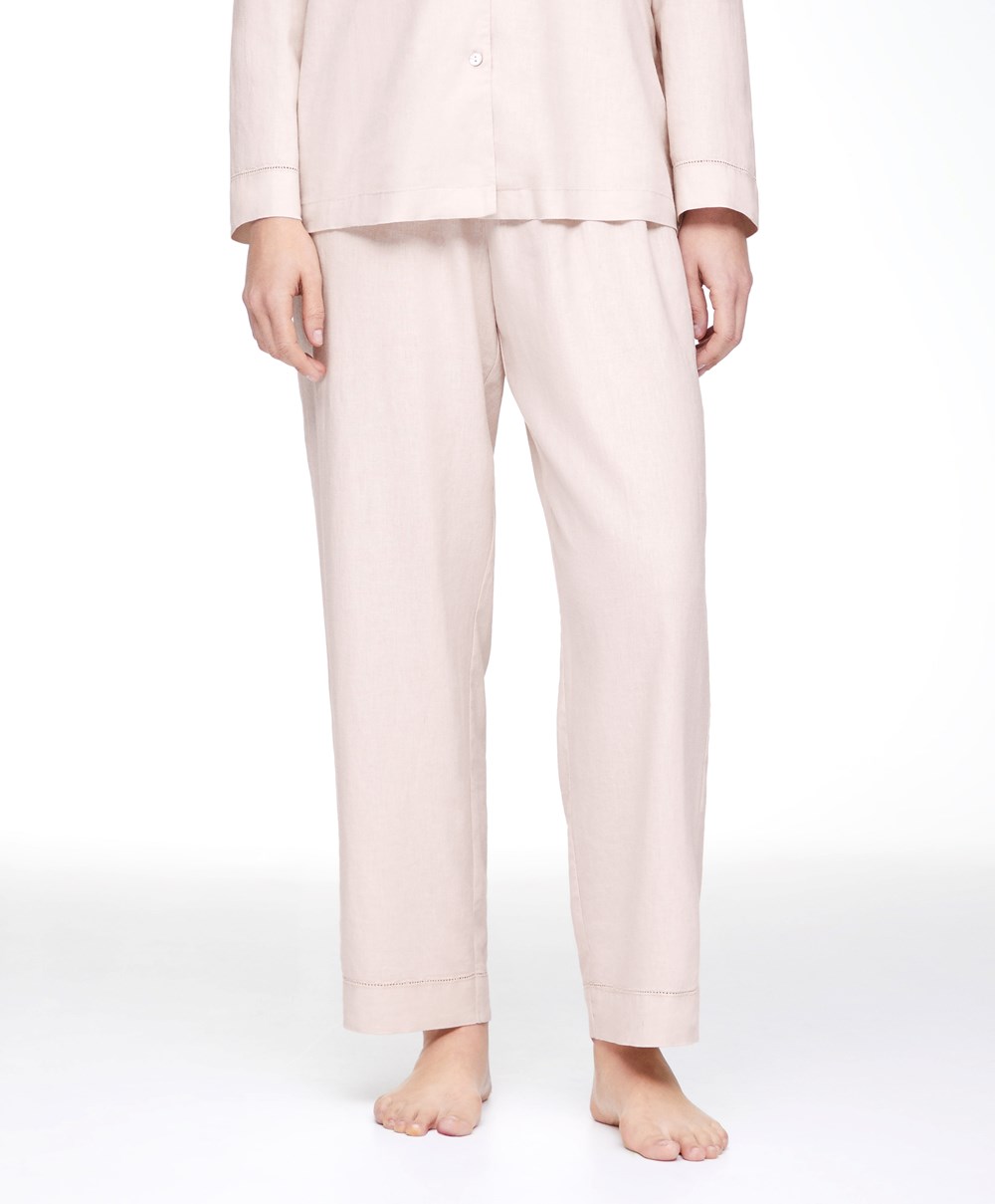 Oysho Linen Trousers Beige | EFBM79340