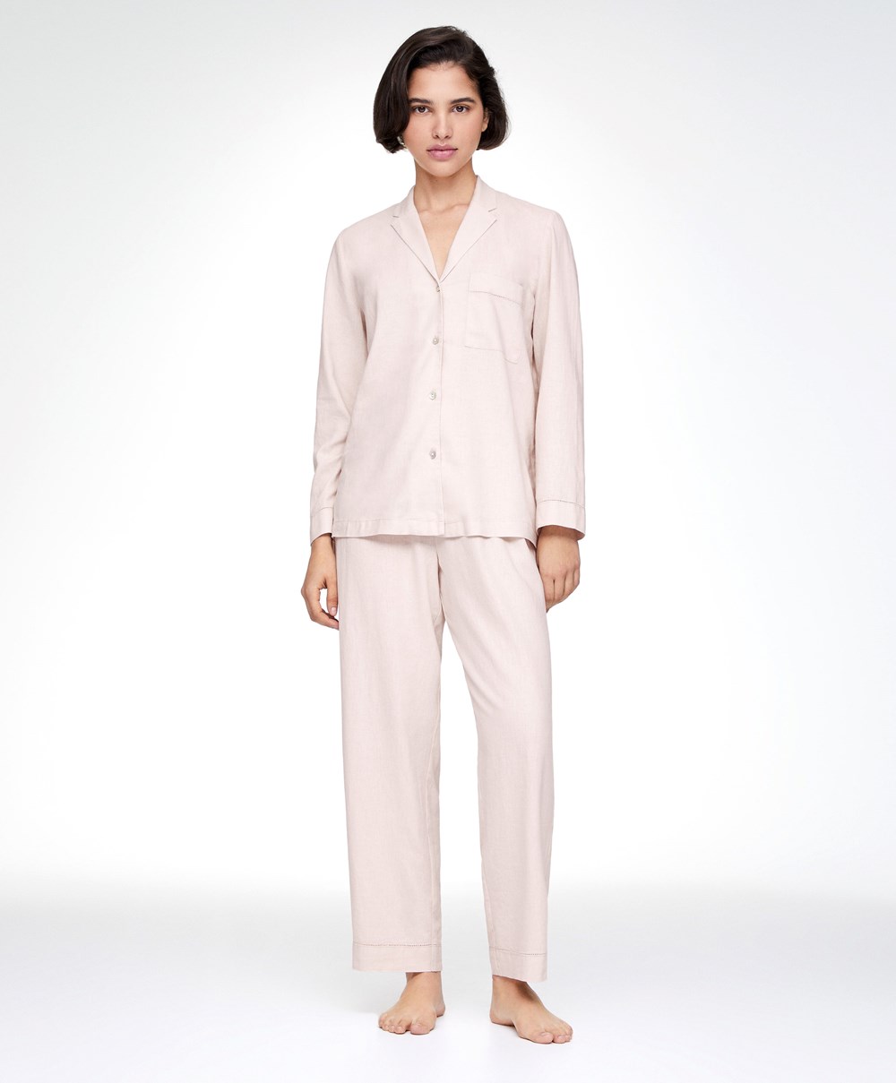 Oysho Linen Trousers Beige | FOMP72136