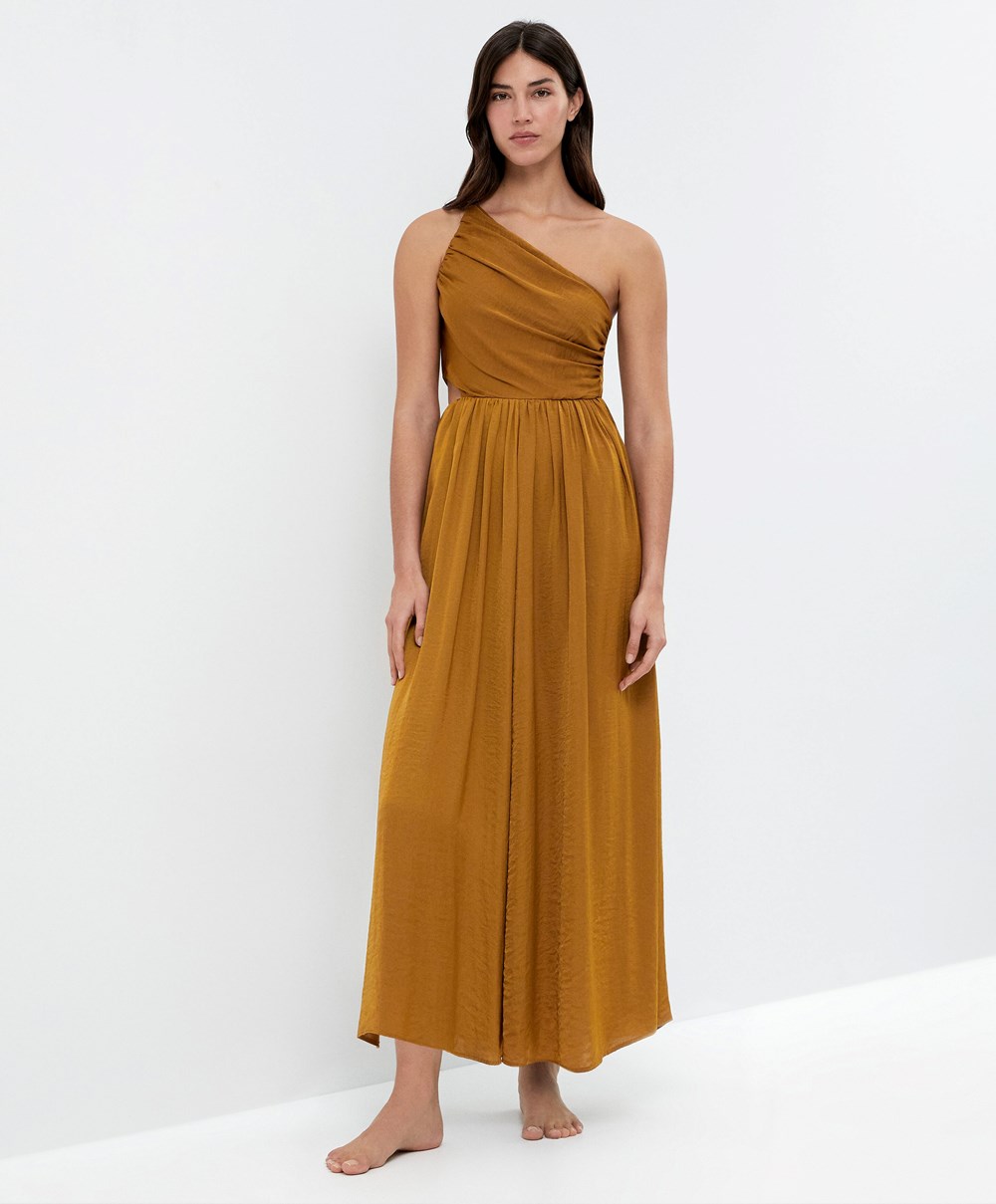 Oysho Long Asymmetric Kjoler With A Satin Finish Mørke | TKPC83650