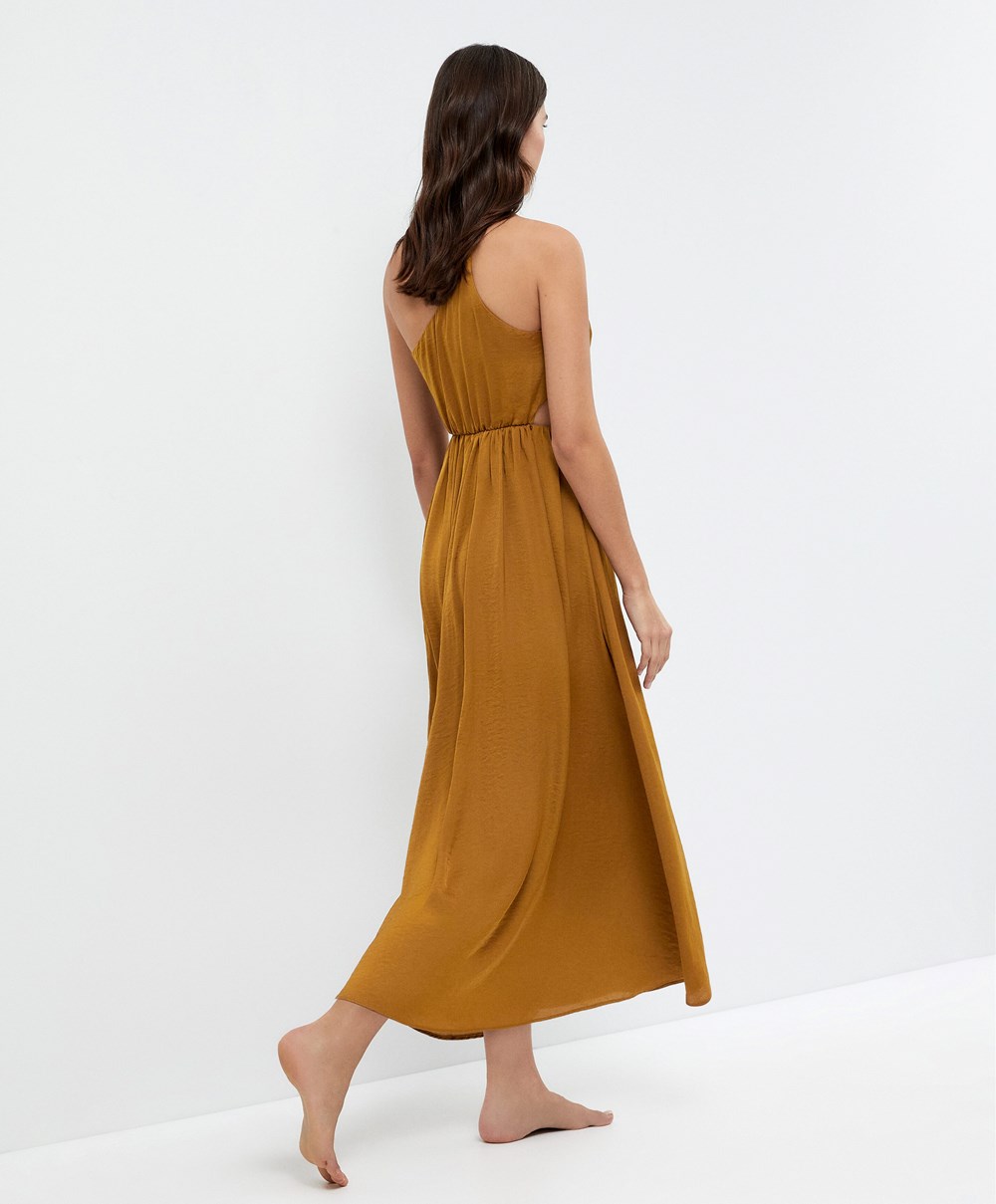 Oysho Long Asymmetric Kjoler With A Satin Finish Mørke | TKPC83650