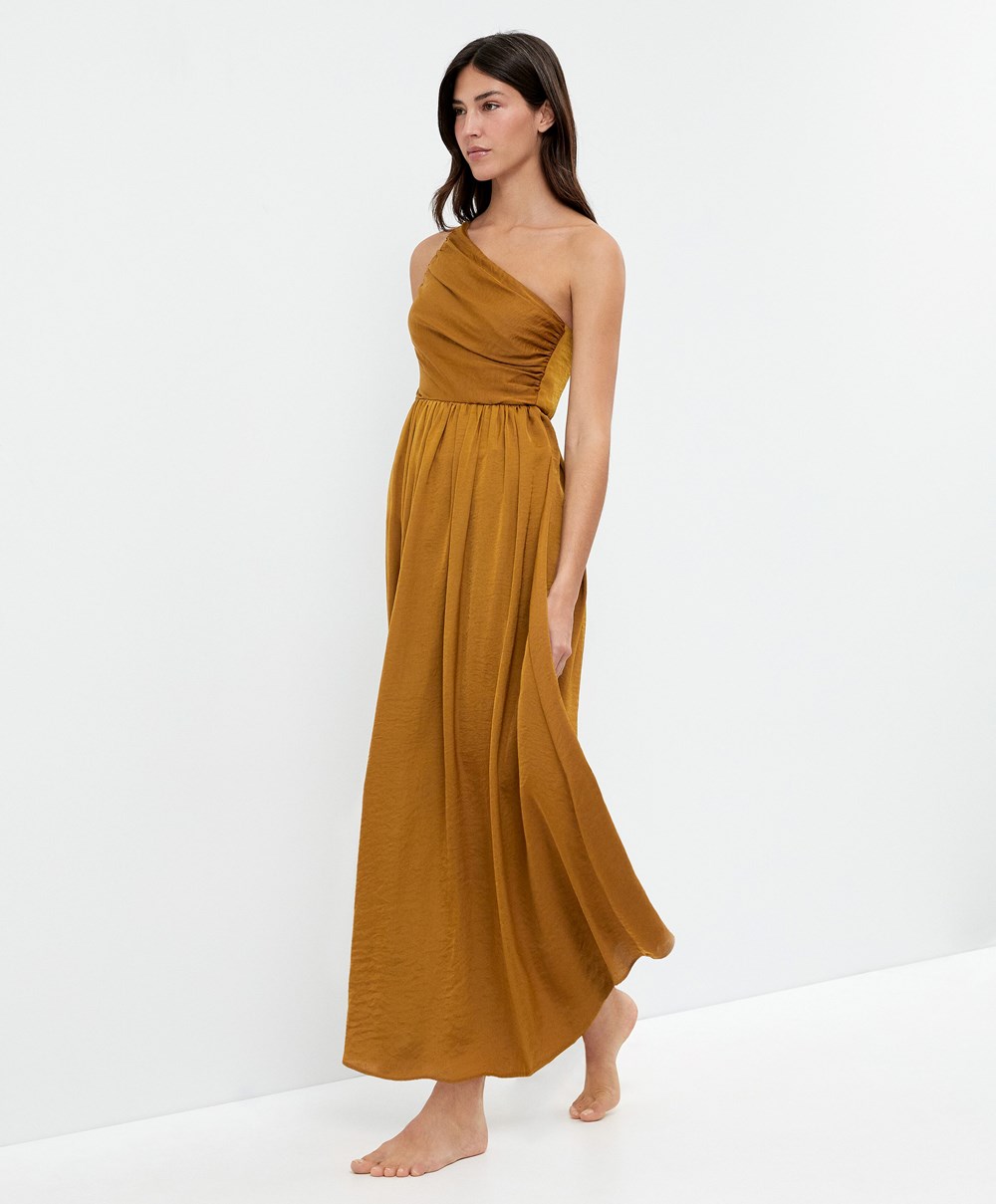 Oysho Long Asymmetric Kjoler With A Satin Finish Mørke | TKPC83650