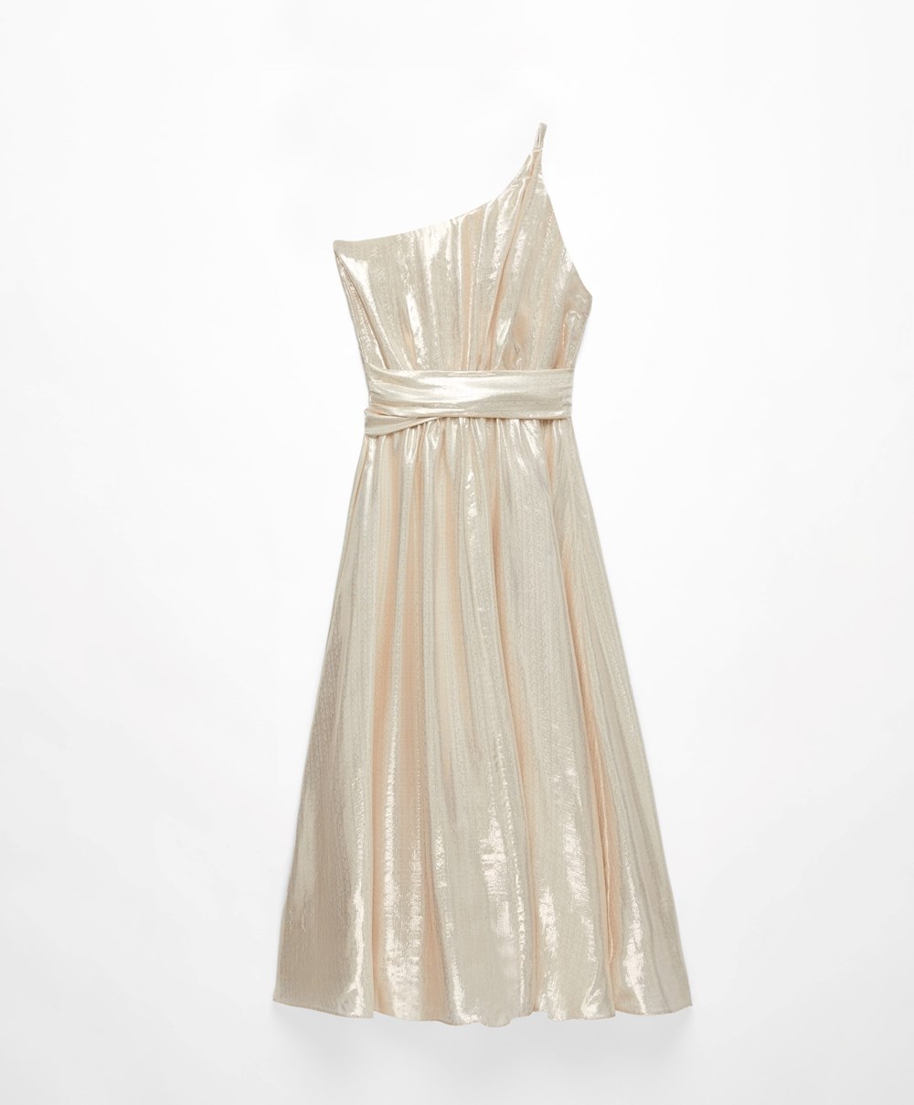 Oysho Long Asymmetric Silk Kjoler With Metallic Thread Hvite Gull | NHBR64058