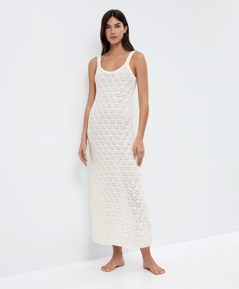 Oysho Long Bomull Crochet Kjoler Bone Whte | LKDR64297