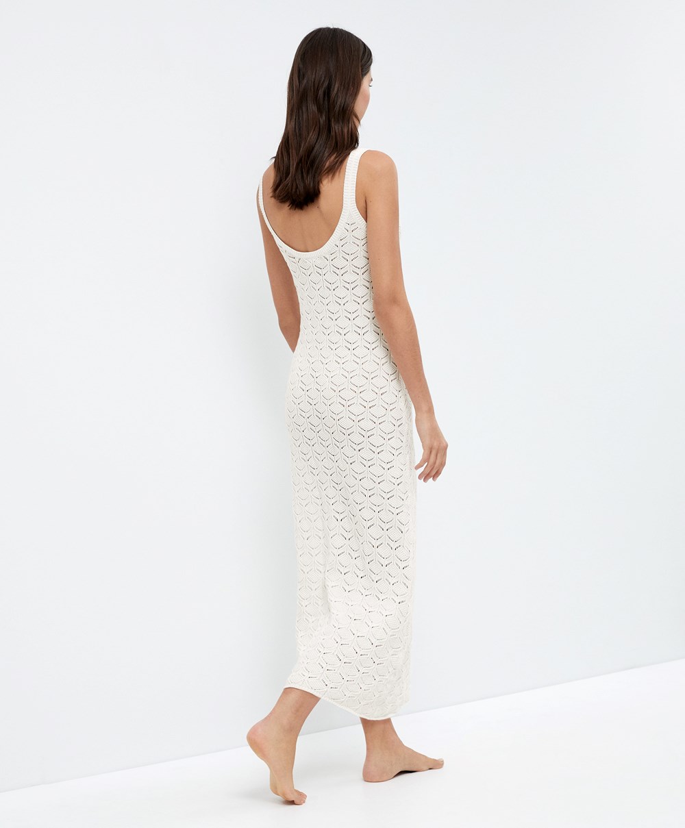 Oysho Long Bomull Crochet Kjoler Bone Whte | LKDR64297