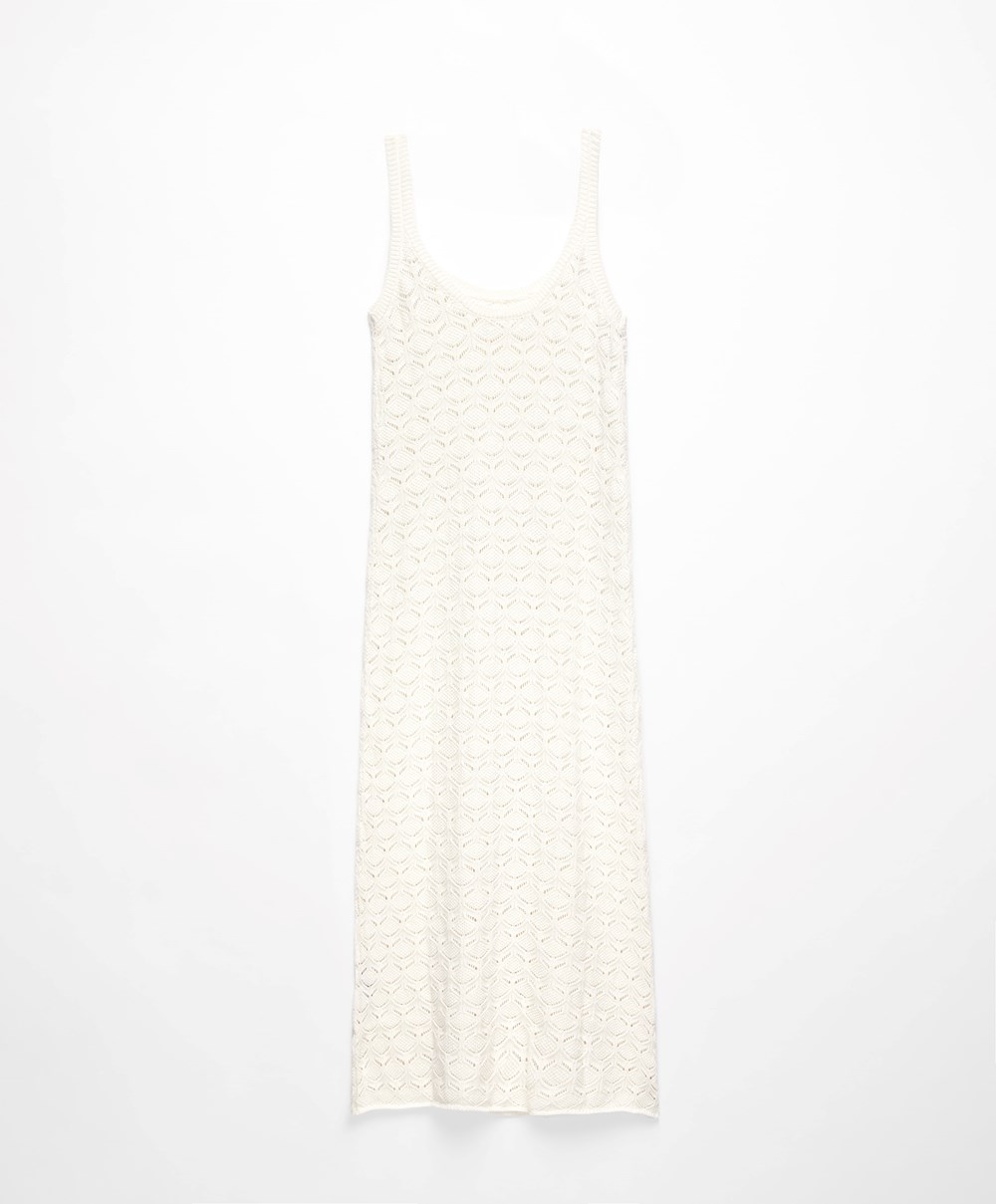 Oysho Long Bomull Crochet Kjoler Bone Whte | LKDR64297