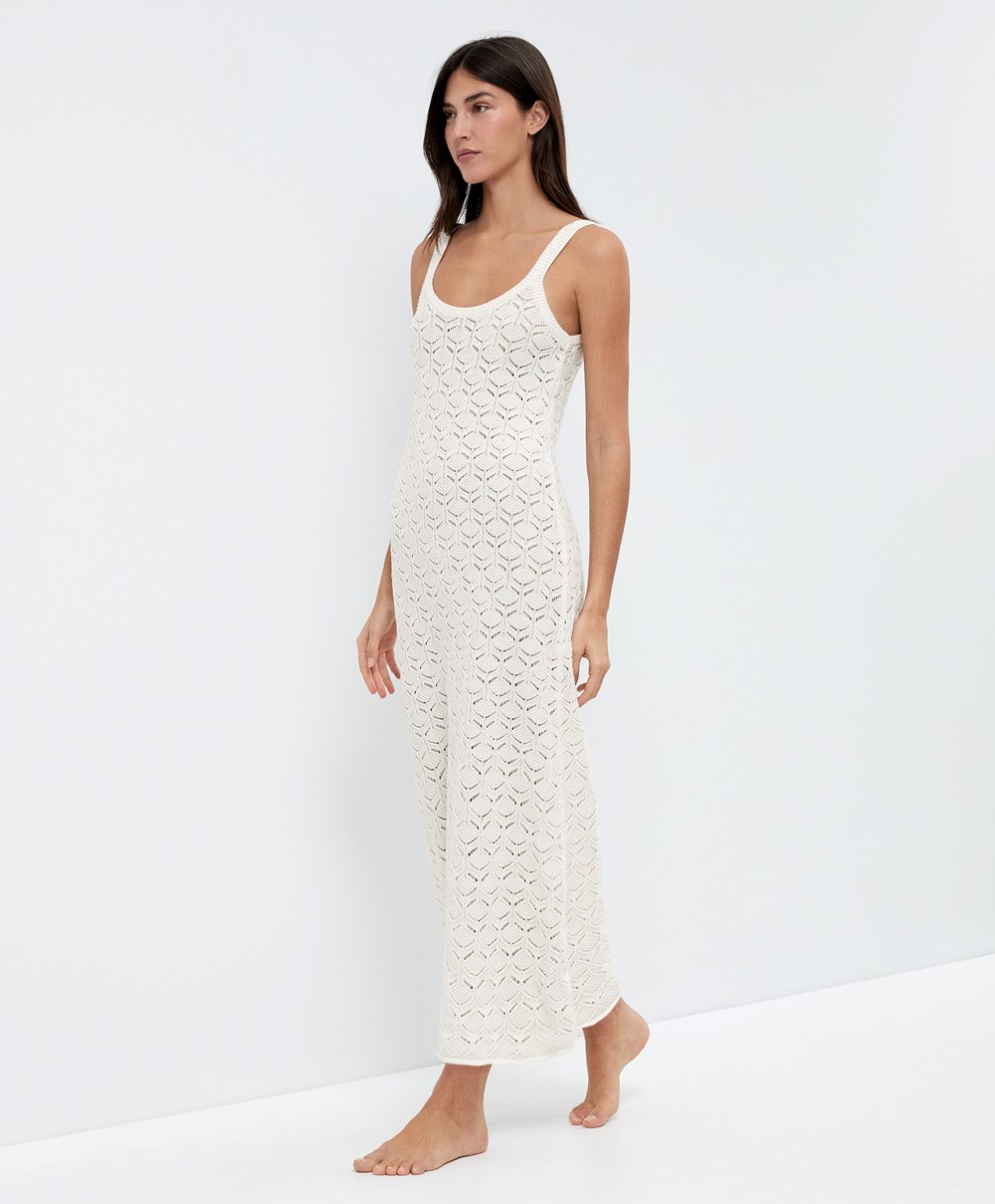 Oysho Long Bomull Crochet Kjoler Bone Whte | LKDR64297