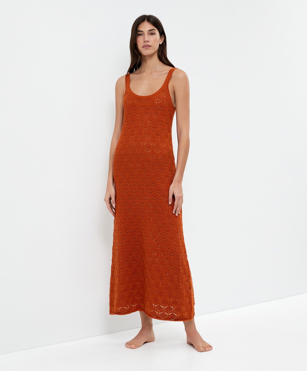 Oysho Long Bomull Crochet Kjoler Oransje | LVSR10347