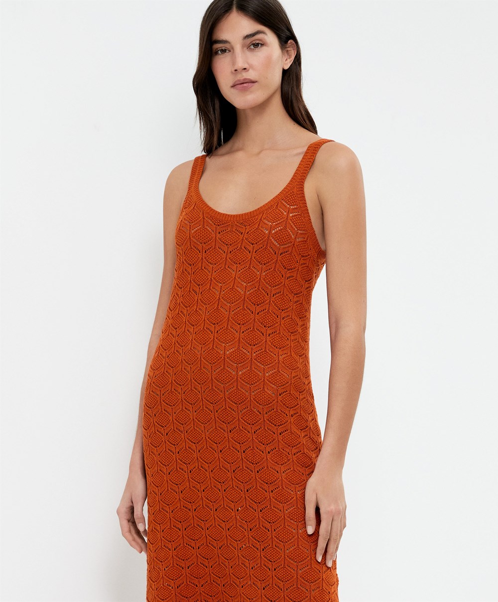 Oysho Long Bomull Crochet Kjoler Oransje | LVSR10347